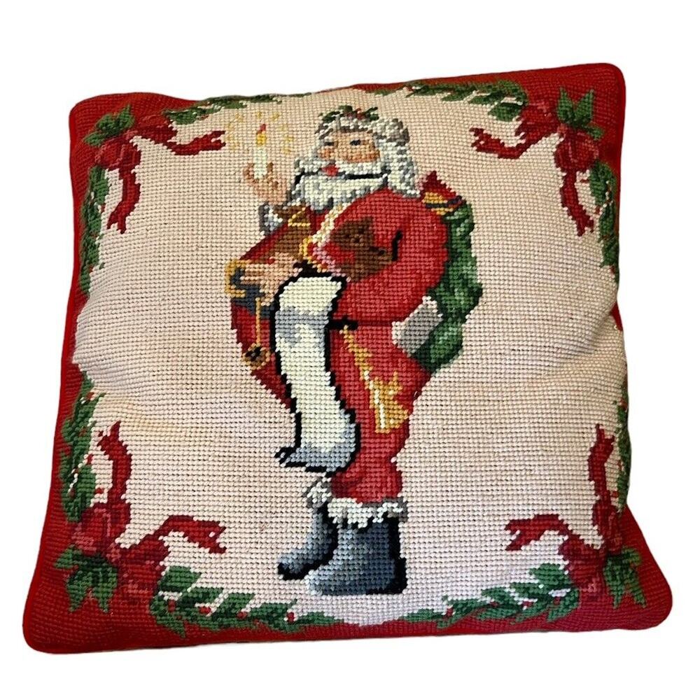 Vtg Steinwinder Enterprises Needlepoint Cross Stitch Pillow Santa's List Holiday